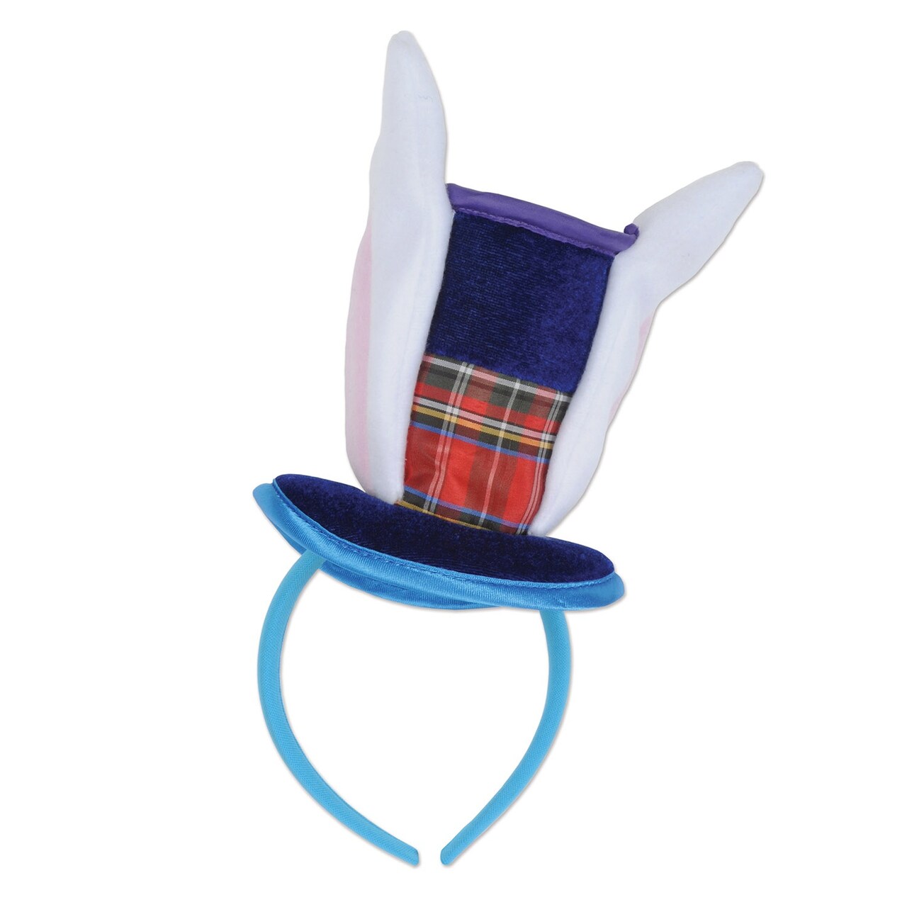 Party Central Club Pack of 12 Blue and White Adult Men Plush Bunny Top Hat with Ears Headband 6.5"